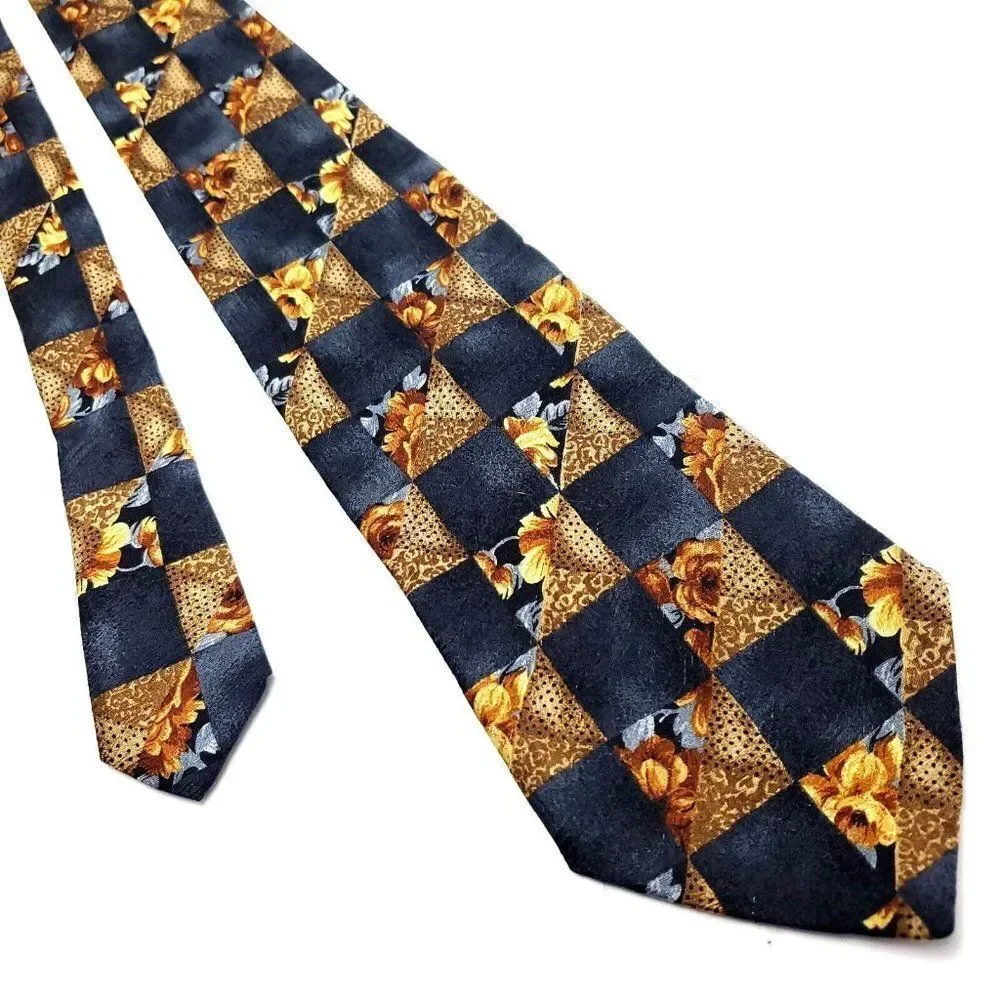 Nordstorm Gold‎ Black Silk Tie Woven Check